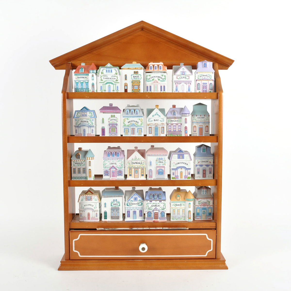 Lenox "Spice Village" Porcelain Spice Jars with Wood Display Rack