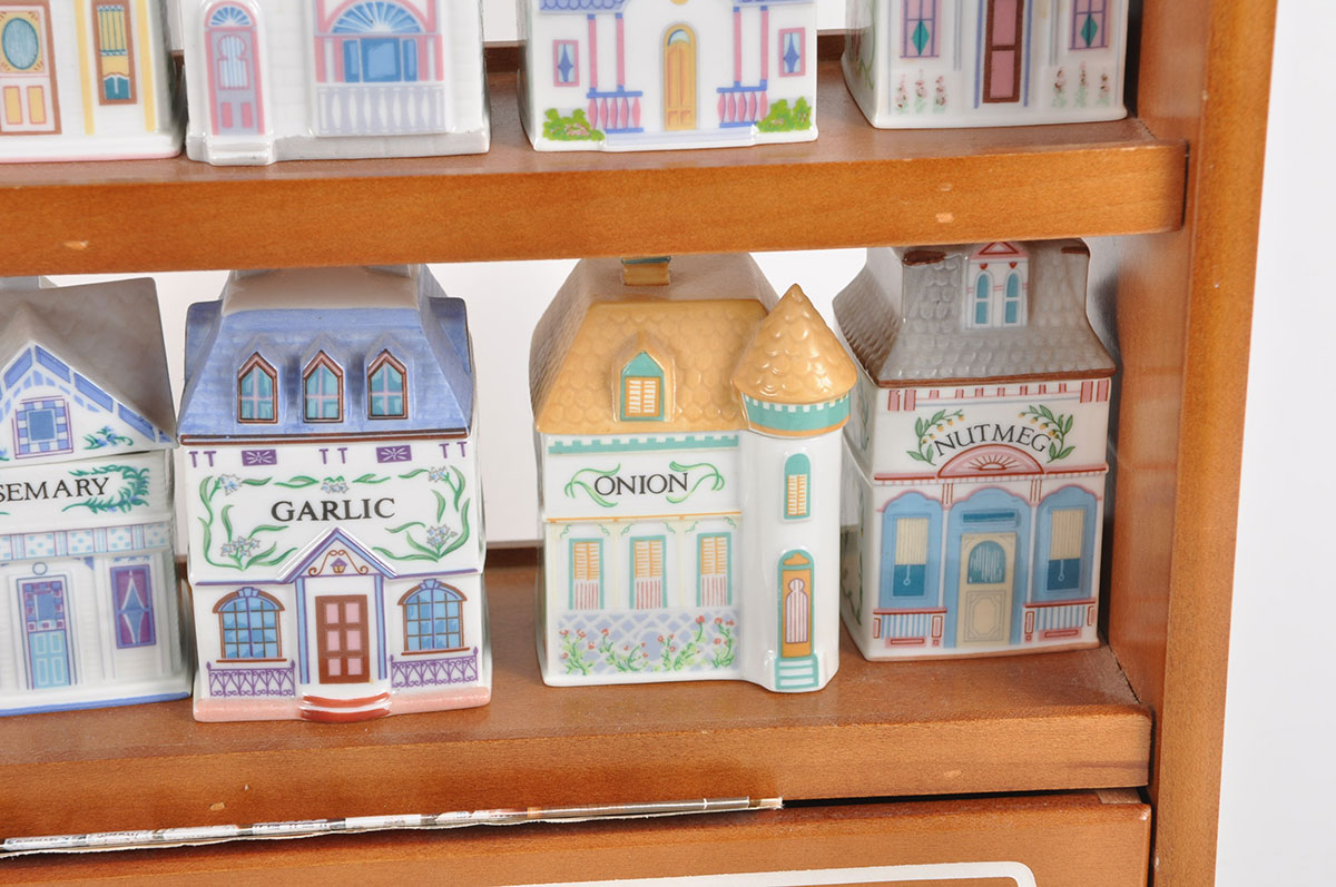 Lenox "Spice Village" Porcelain Spice Jars with Wood Display Rack