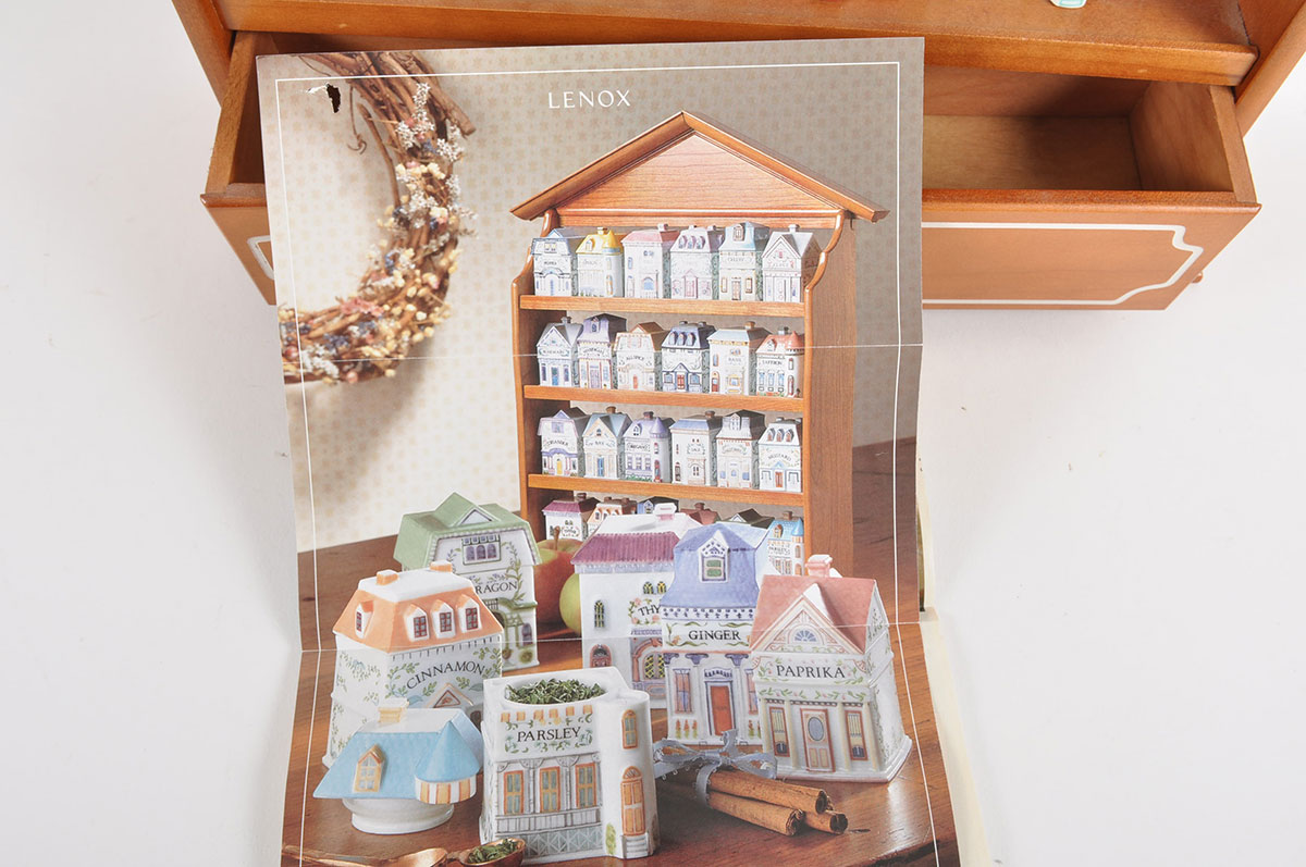 Lenox "Spice Village" Porcelain Spice Jars with Wood Display Rack