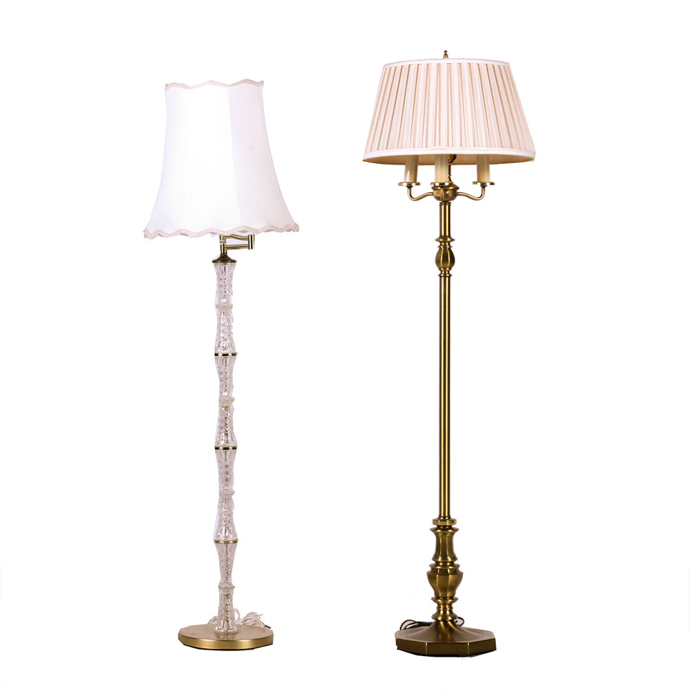 Two Brass Finish Floor Lamps