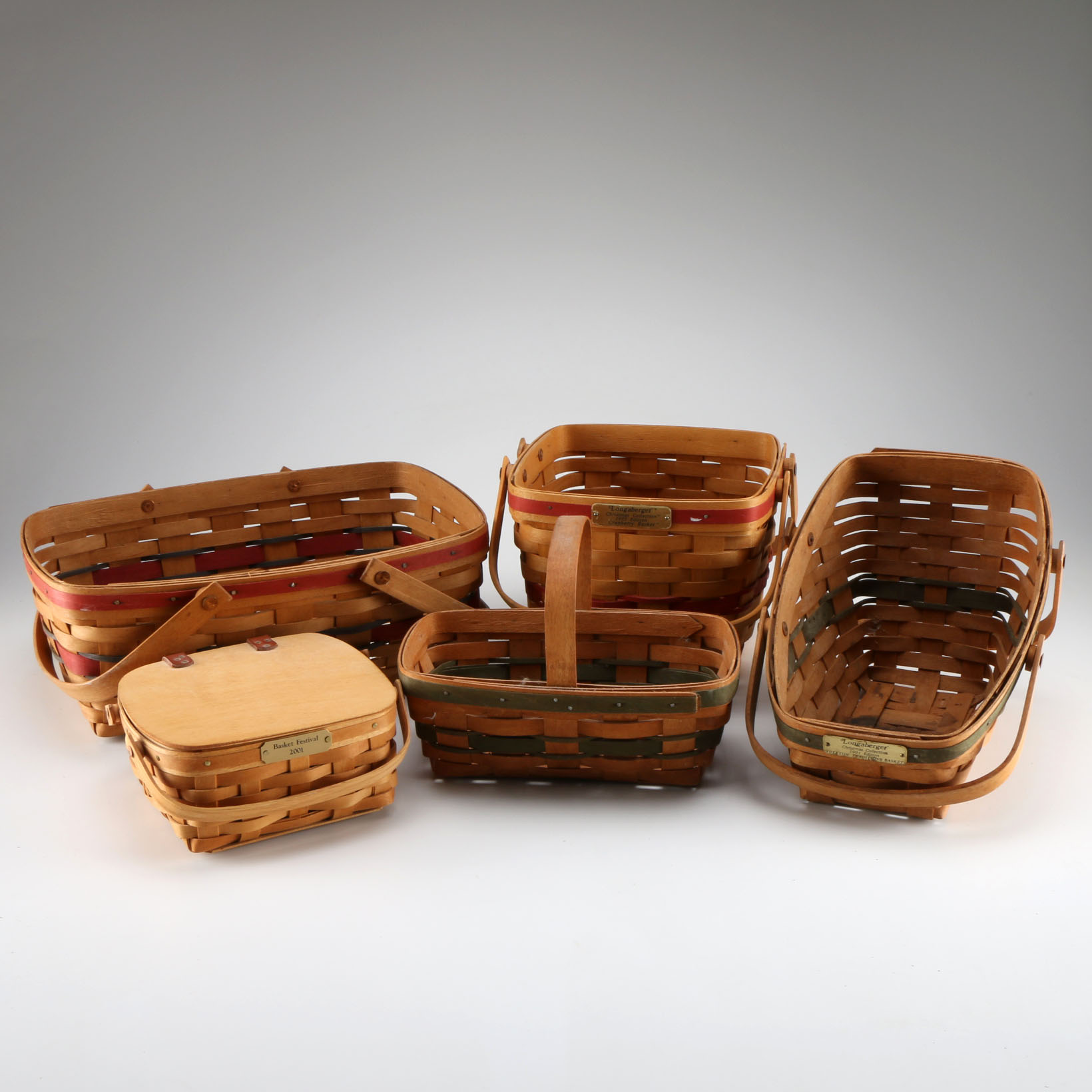 A Collection of Five 1990s Longaberger Handwoven Baskets