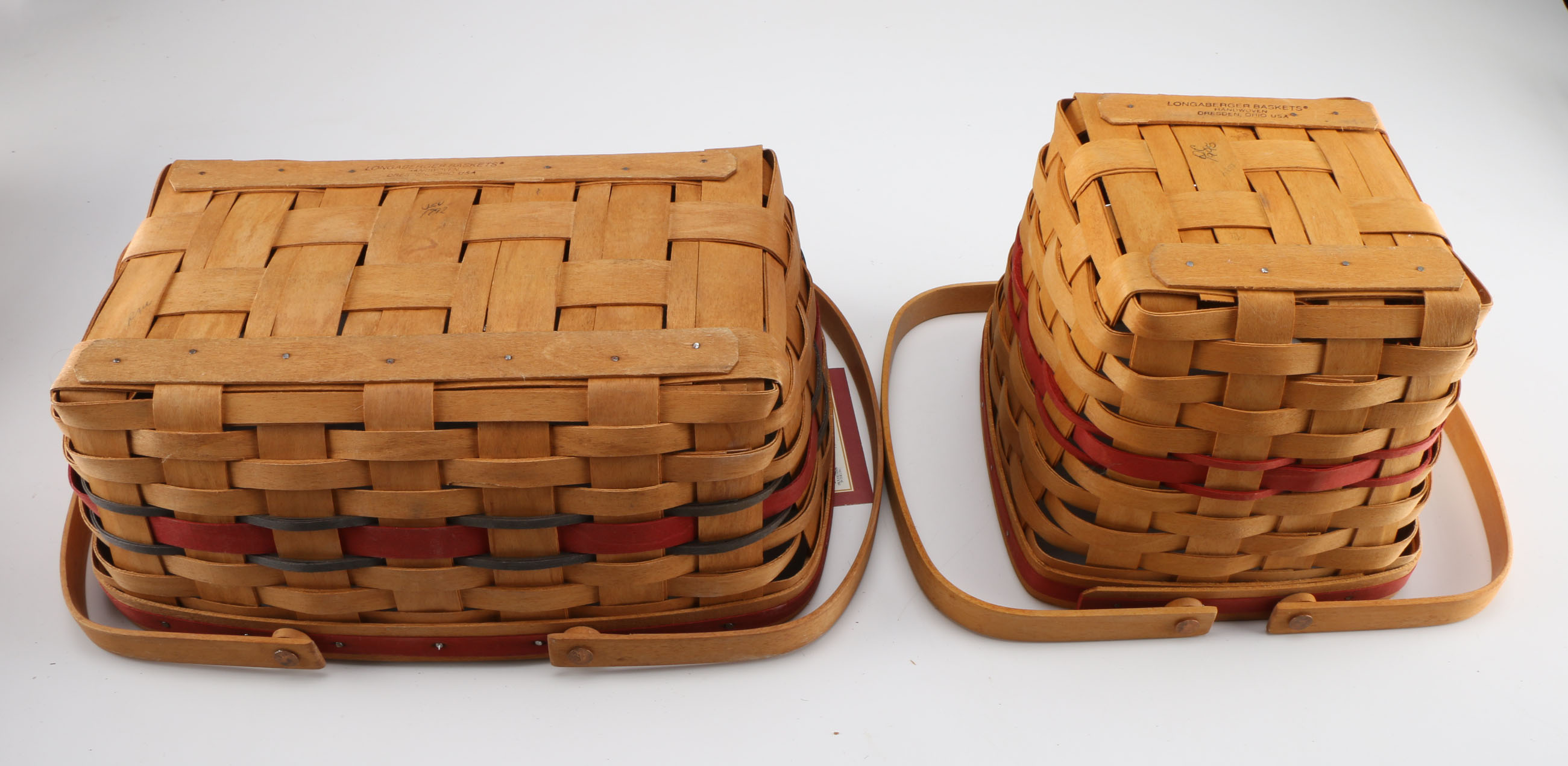 A Collection of Five 1990s Longaberger Handwoven Baskets