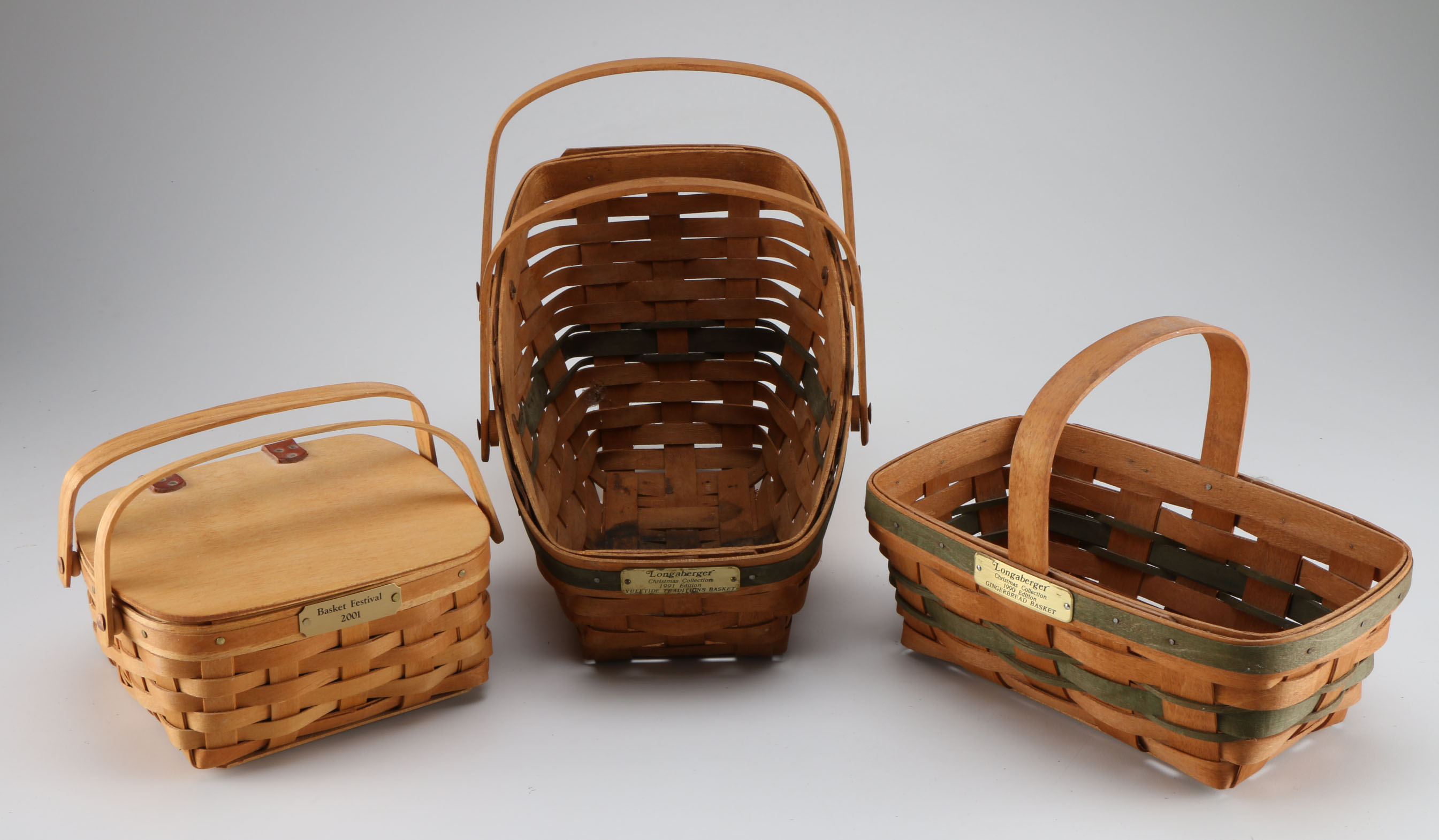 A Collection of Five 1990s Longaberger Handwoven Baskets