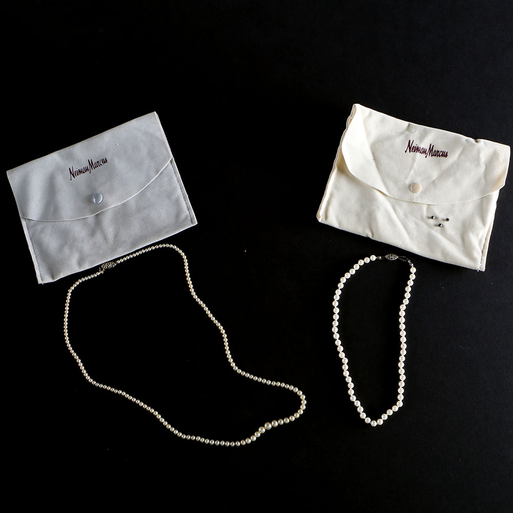 Vintage Costume Pearl Necklaces with Nieman Marcus Cases