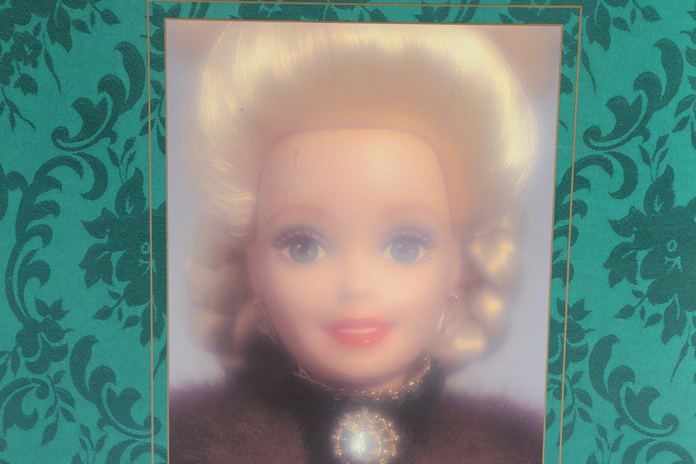 Claude Monet "Water Lily" Barbie and Porcelain Holiday Caroler Barbie Doll Pairing