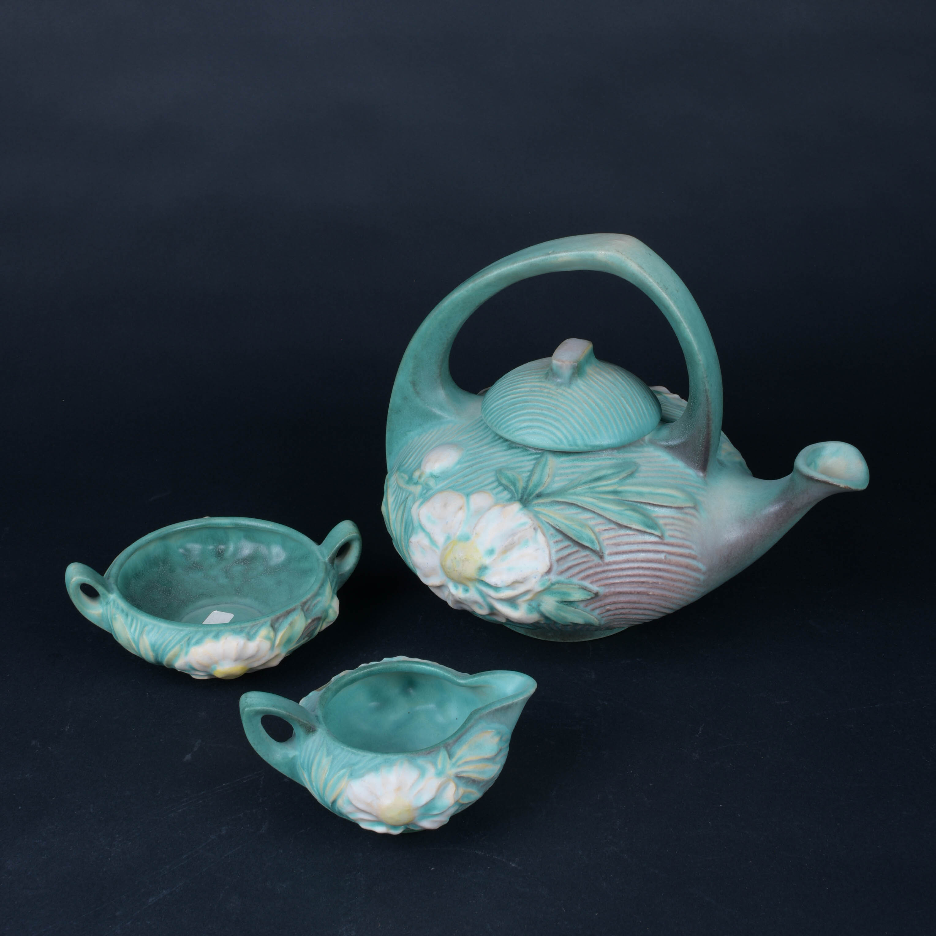Vintage Roseville Teal Peony Tea Set