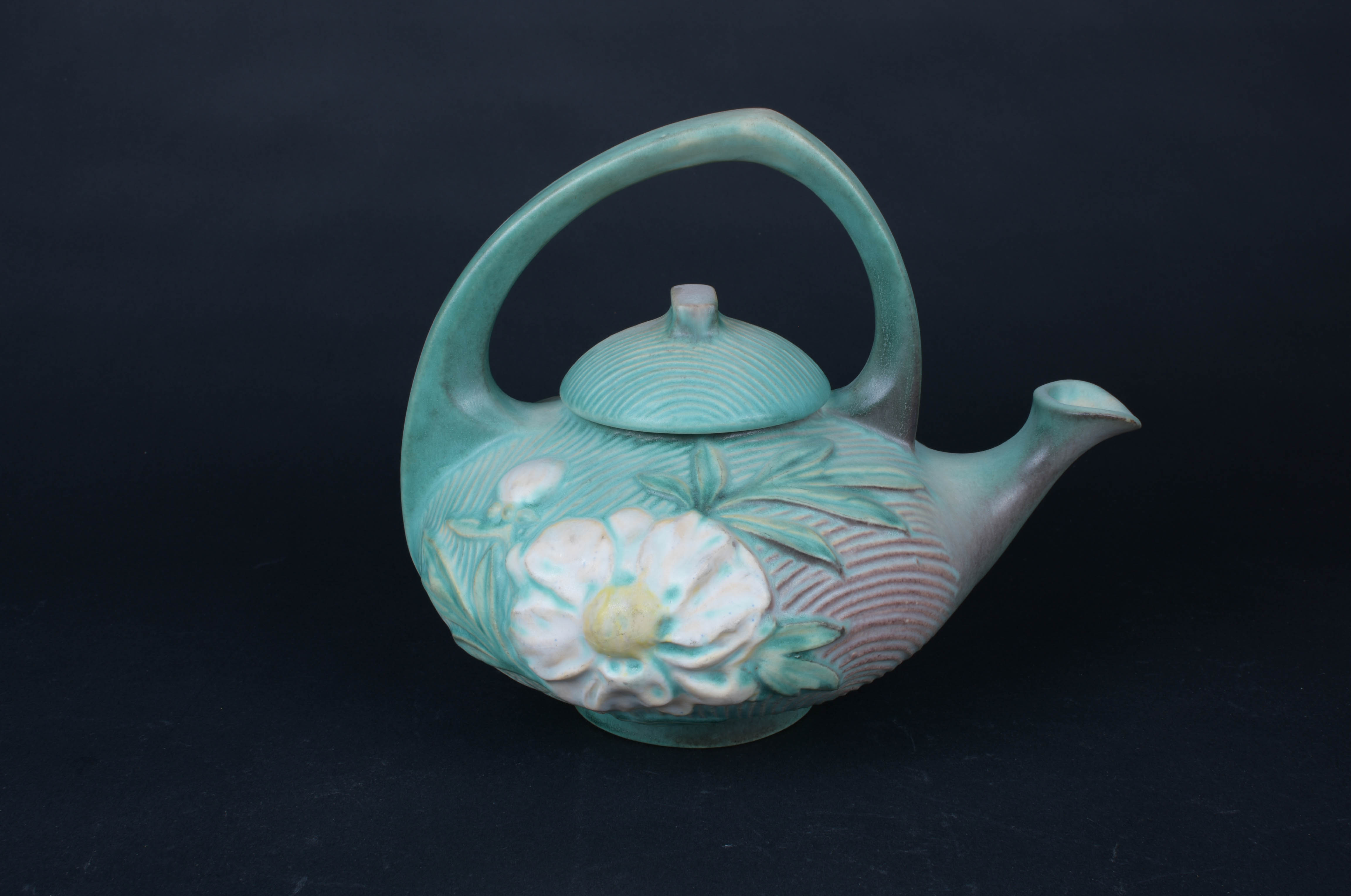 Vintage Roseville Teal Peony Tea Set