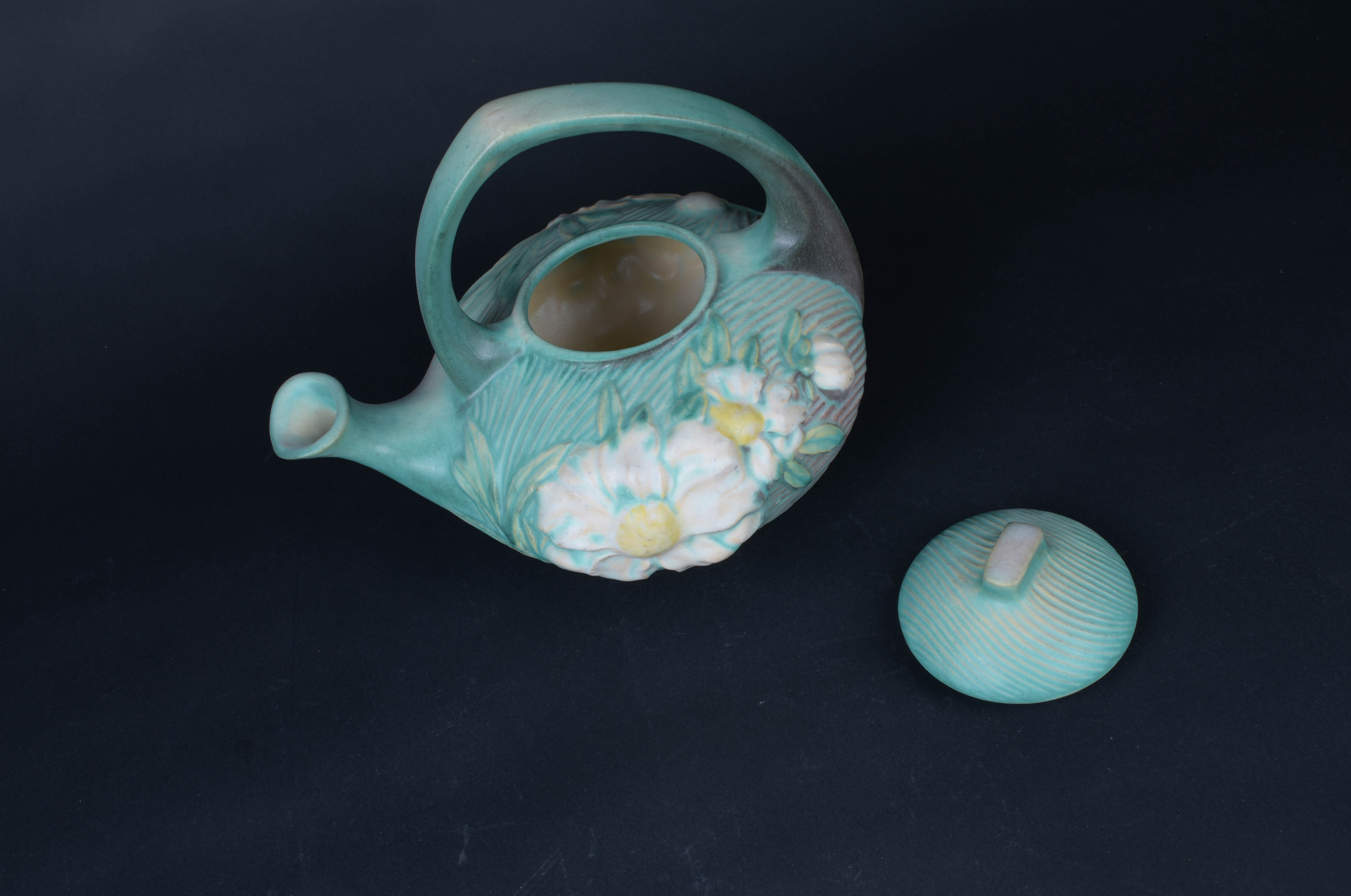 Vintage Roseville Teal Peony Tea Set