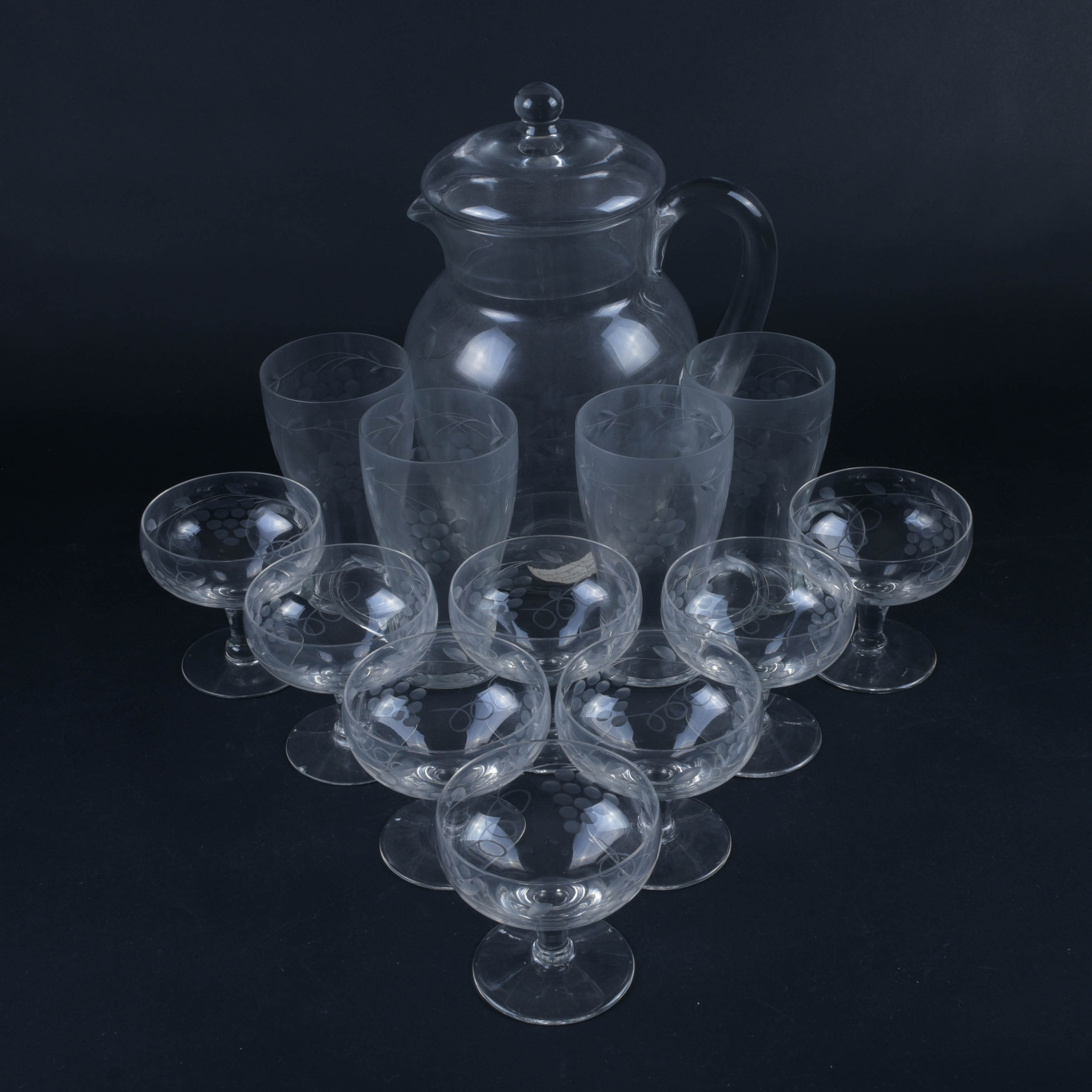 Grape Etched Champagne Glassware