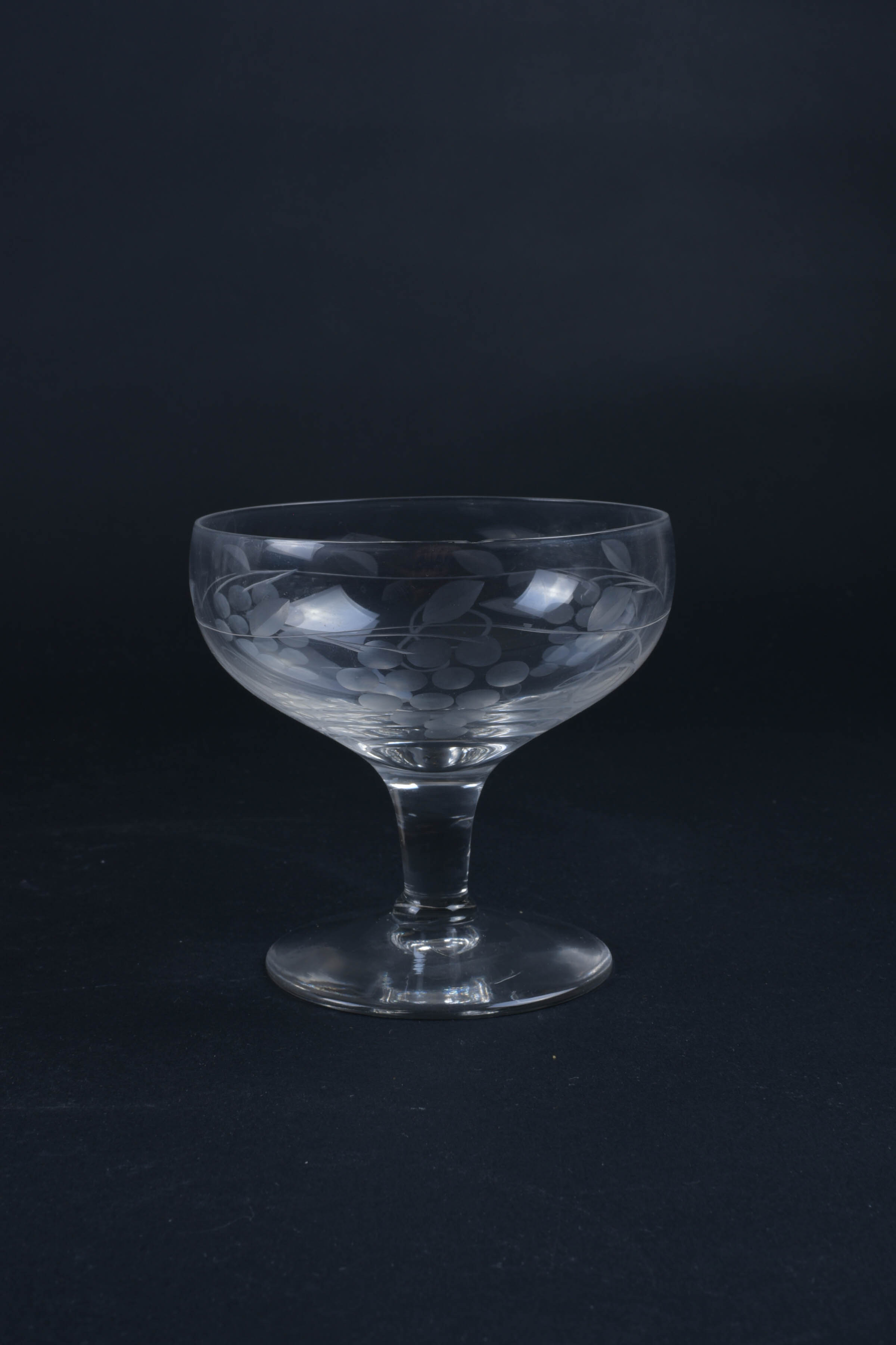 Grape Etched Champagne Glassware