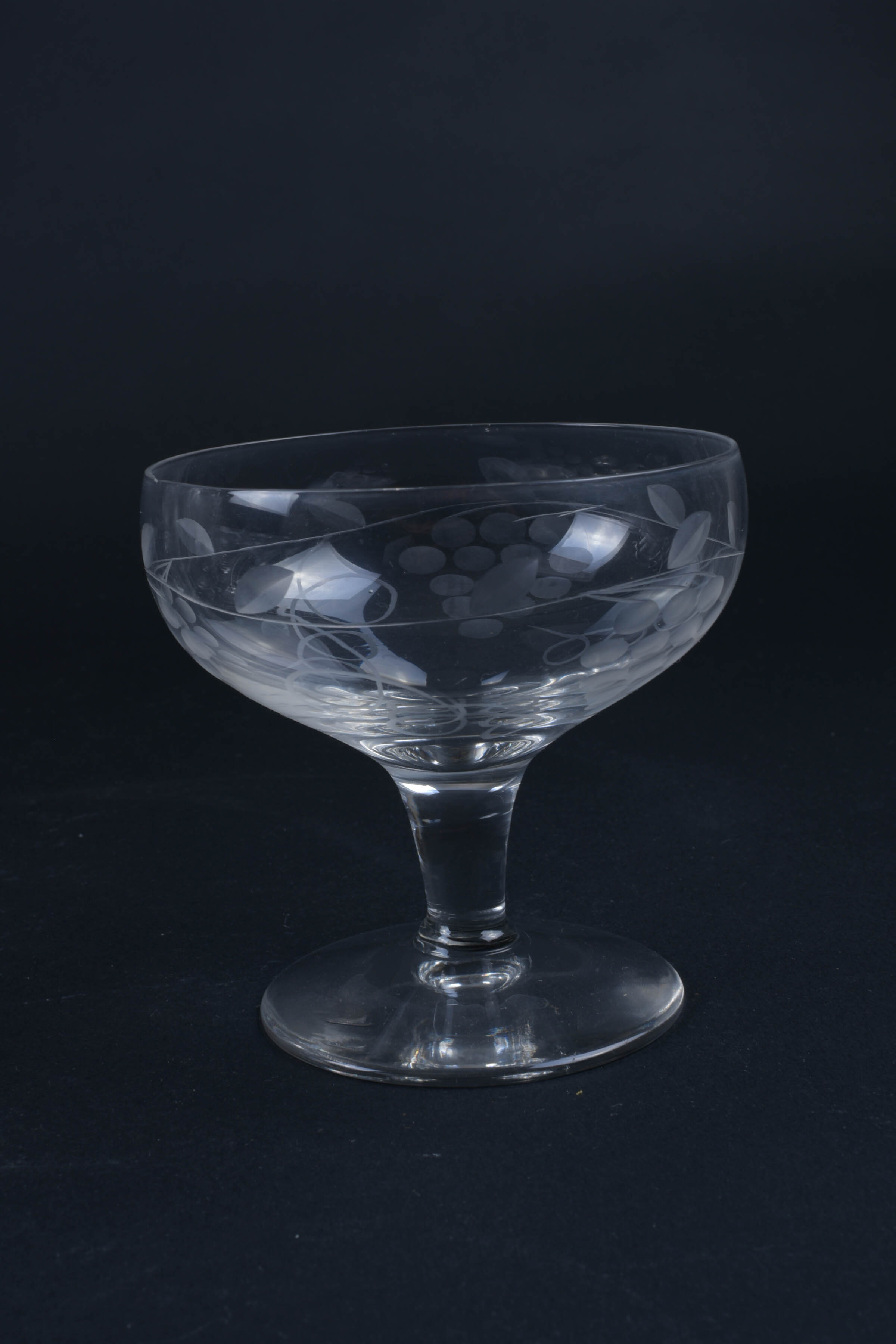 Grape Etched Champagne Glassware