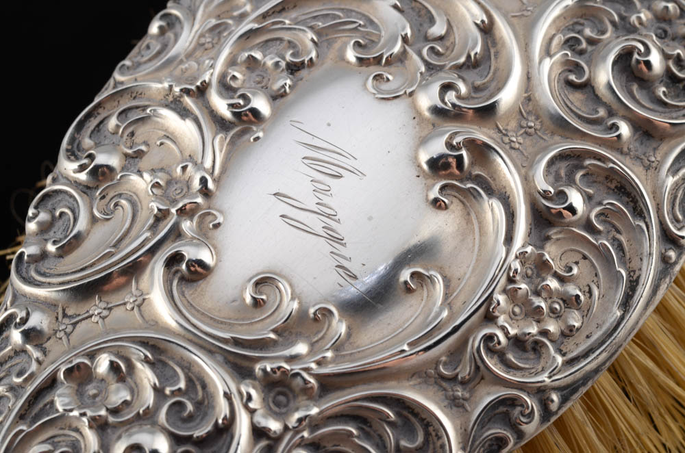 Antique Sterling Silver Hand Mirror and Hair Brush Set