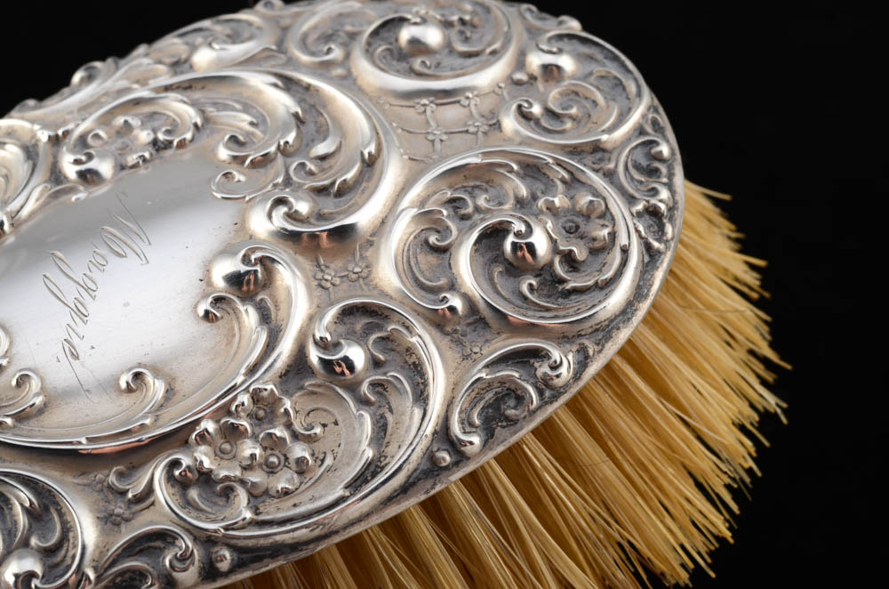 Antique Sterling Silver Hand Mirror and Hair Brush Set