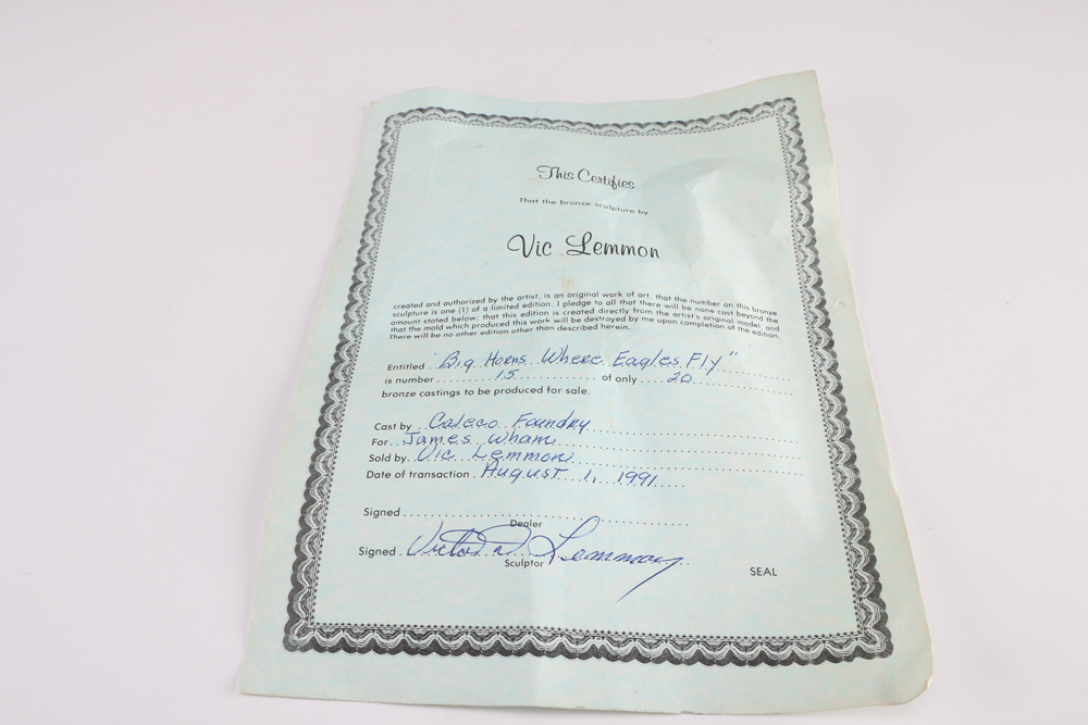 Limited Edition Vic Lemmon "Big Horns Where Eagles Fly" Stag Skull Sculpture