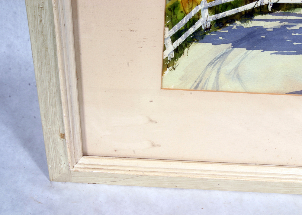 Signed, Original Erhard Ericson Watercolor Landscape with a Covered Bridge