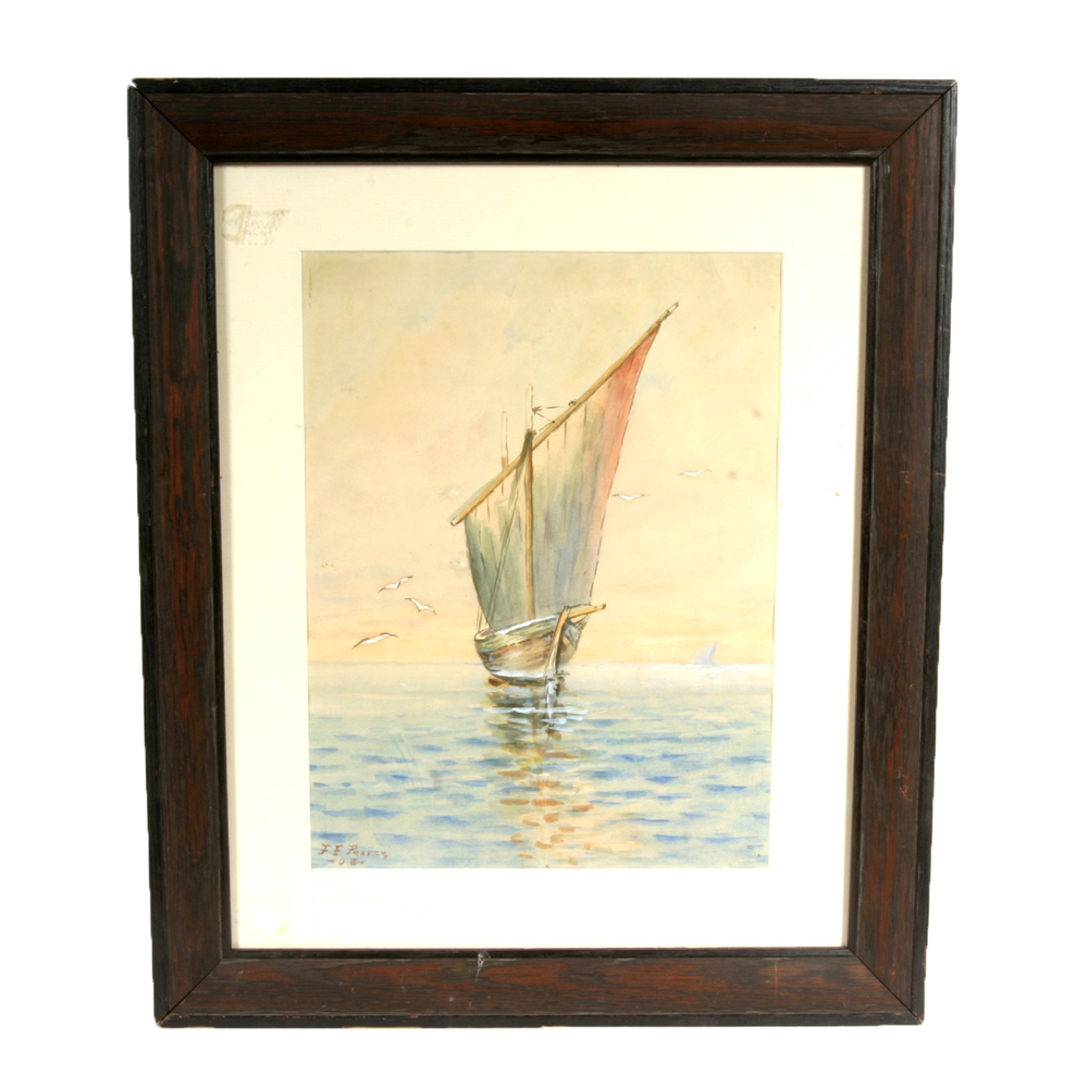 Signed, Original 1908 Watercolor by Indiana Artist F.E. Pearce