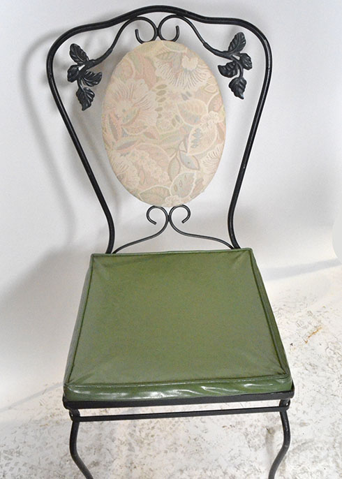 Glass and Wrought Iron Patio Table with Six Chairs