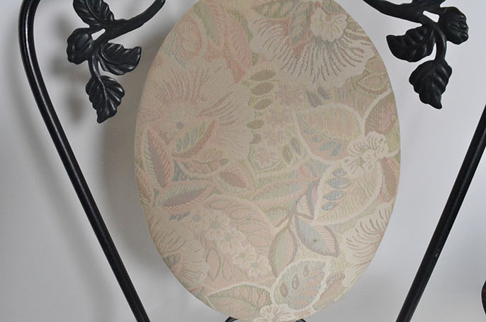 Glass and Wrought Iron Patio Table with Six Chairs