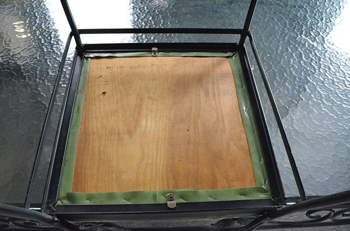 Glass and Wrought Iron Patio Table with Six Chairs