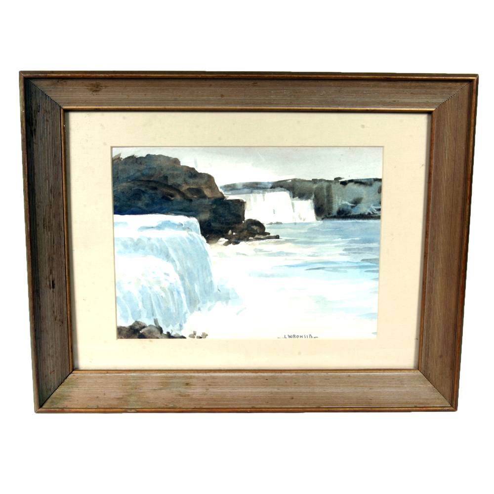 Signed, Original Watercolor of Niagra Falls by Listed Indiana Artist Louis William Bonsib