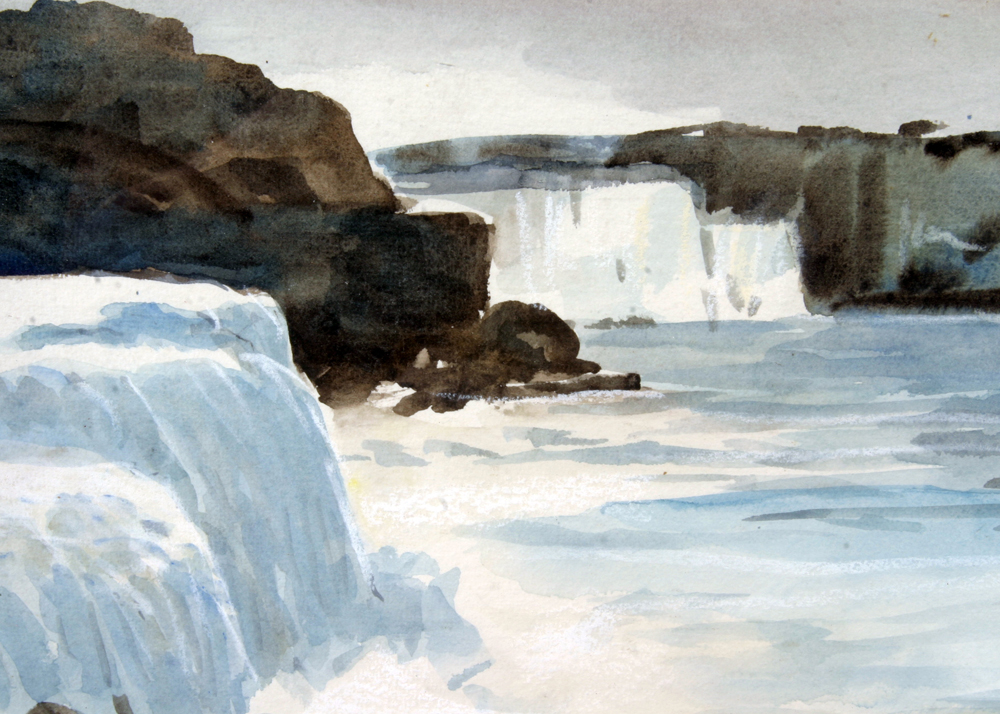 Signed, Original Watercolor of Niagra Falls by Listed Indiana Artist Louis William Bonsib