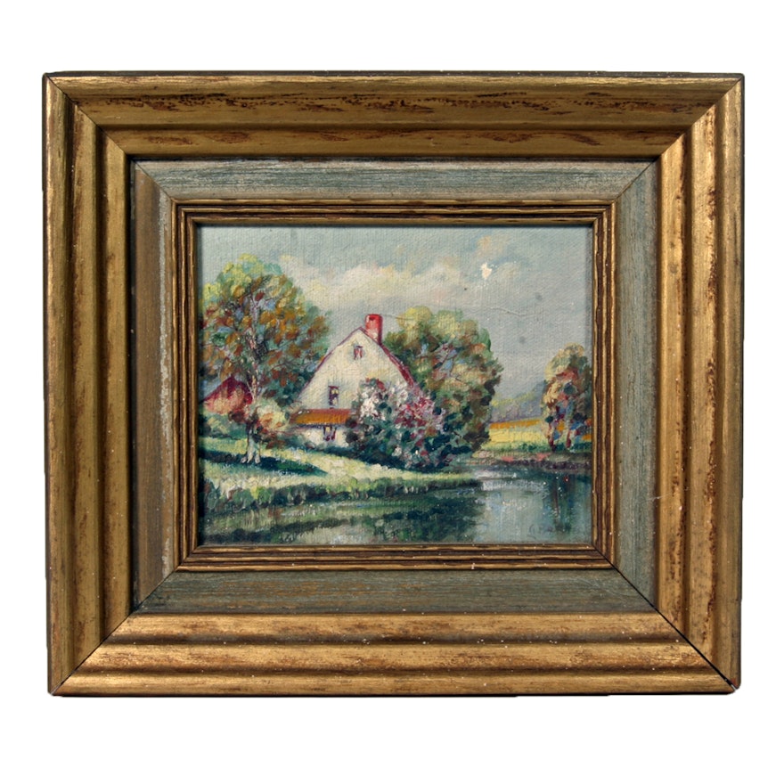 Original, Signed 1941 Oil on Board Painting by Listed Indiana Artist Glenn F. Bastian