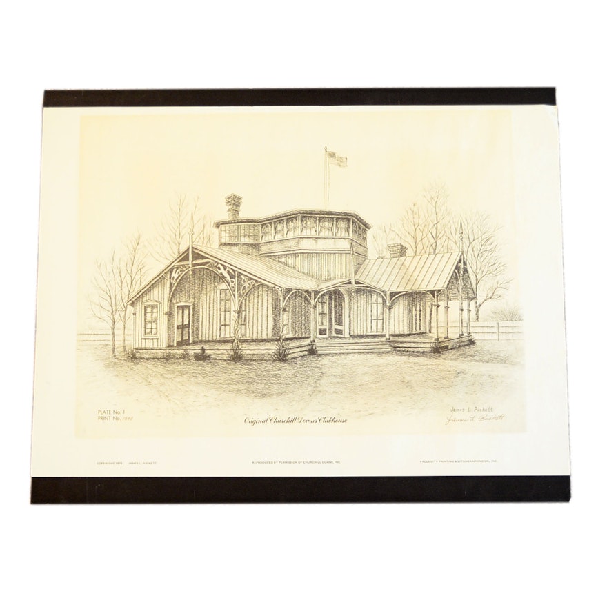 James L. Puckett  "Original Churchill Downs Clubhouse" Offset Lithograph