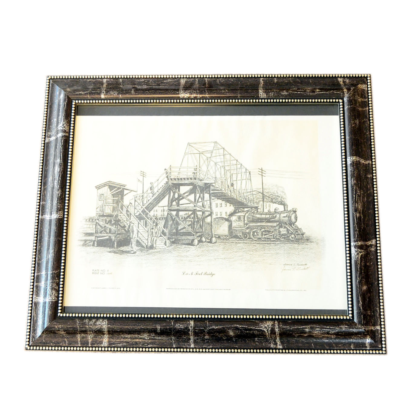 L & N Foot Bridge Framed Offset Lithograph James L. Puckett