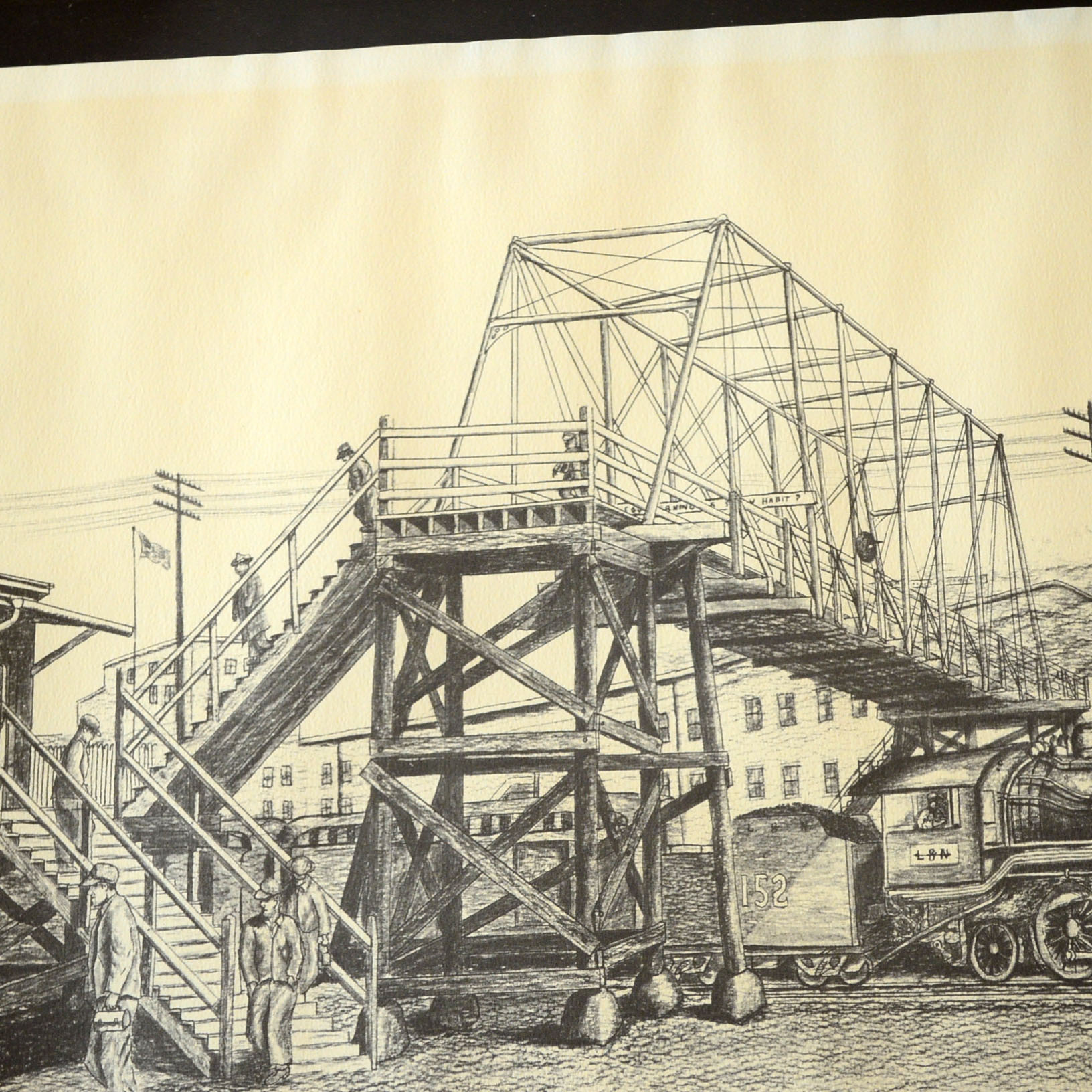 L & N Foot Bridge Framed Offset Lithograph James L. Puckett