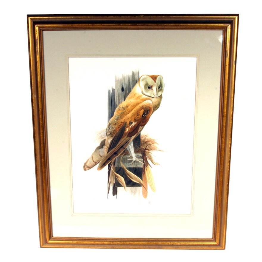 Signed, Original Watercolor of an Owl by Listed Artist Jo Polseno