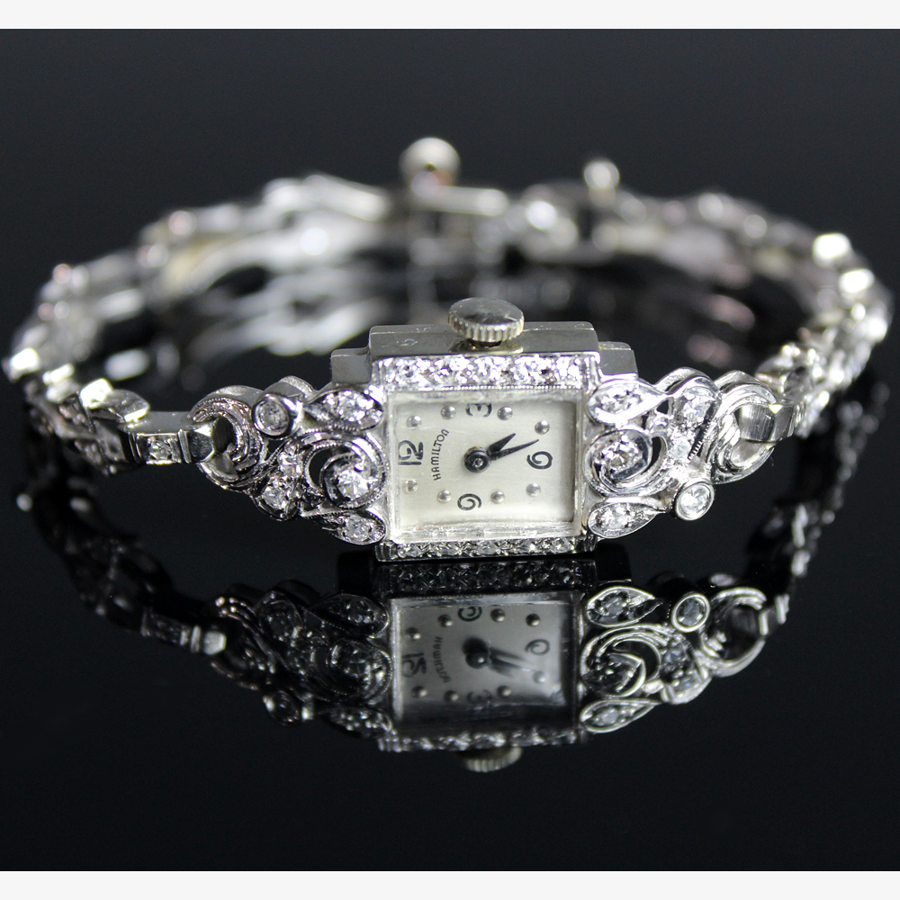 Women's 14K White Gold and Diamond Hamilton Watch