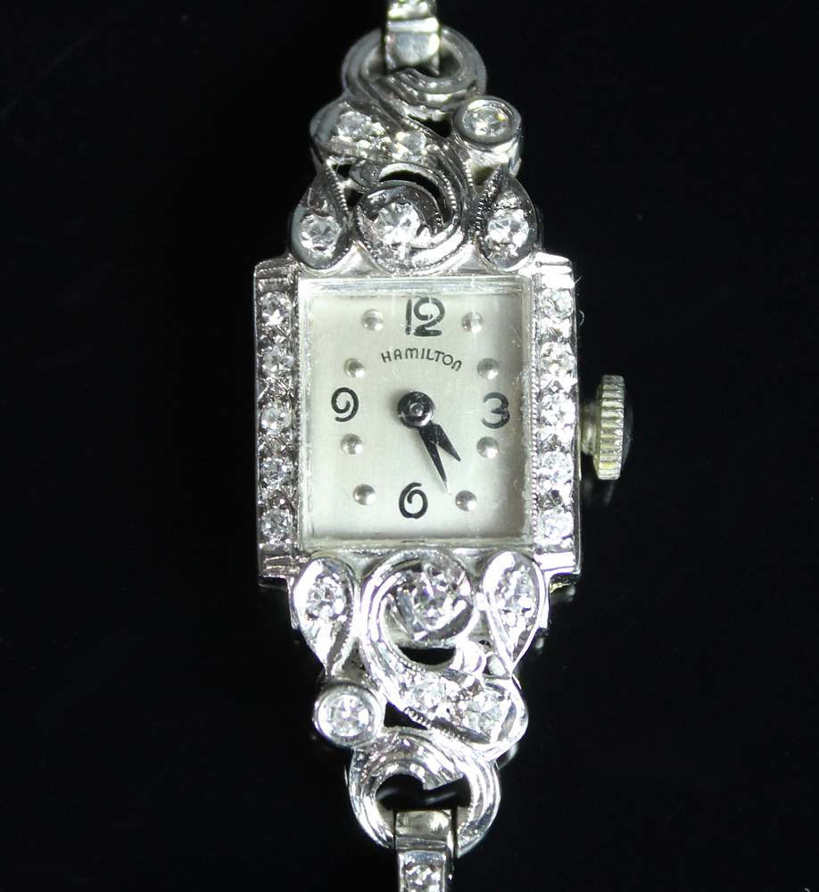 Women's 14K White Gold and Diamond Hamilton Watch