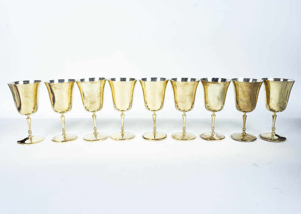 Nine Brasstone Goblets