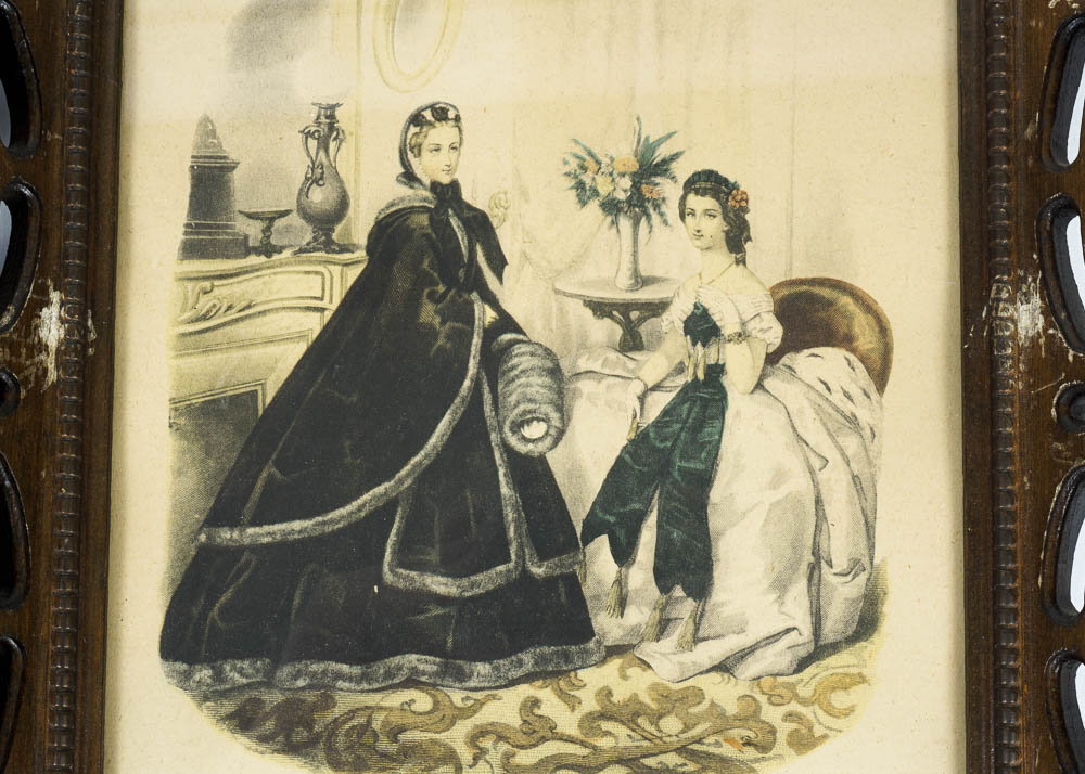 Antique Fashion Prints in Wooden Frames