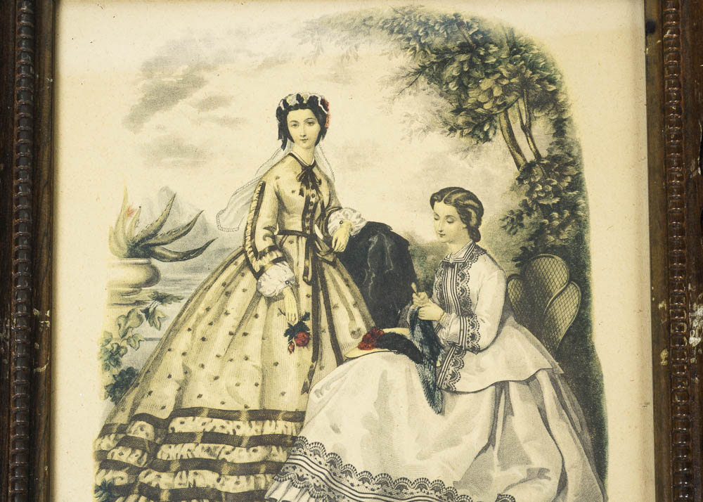 Antique Fashion Prints in Wooden Frames