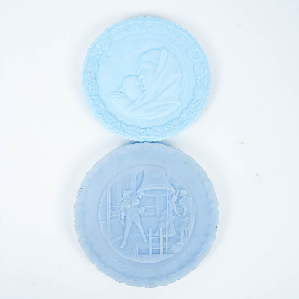 Fenton Pressed Blue Milk Glass