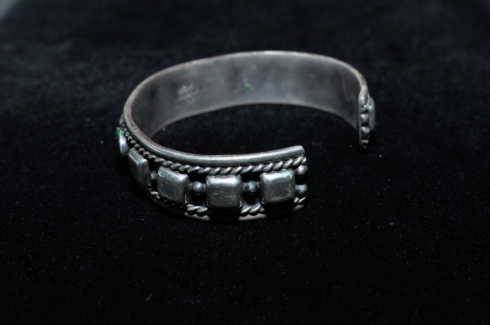 Sterling and Faux Malachite Cuff Bracelet