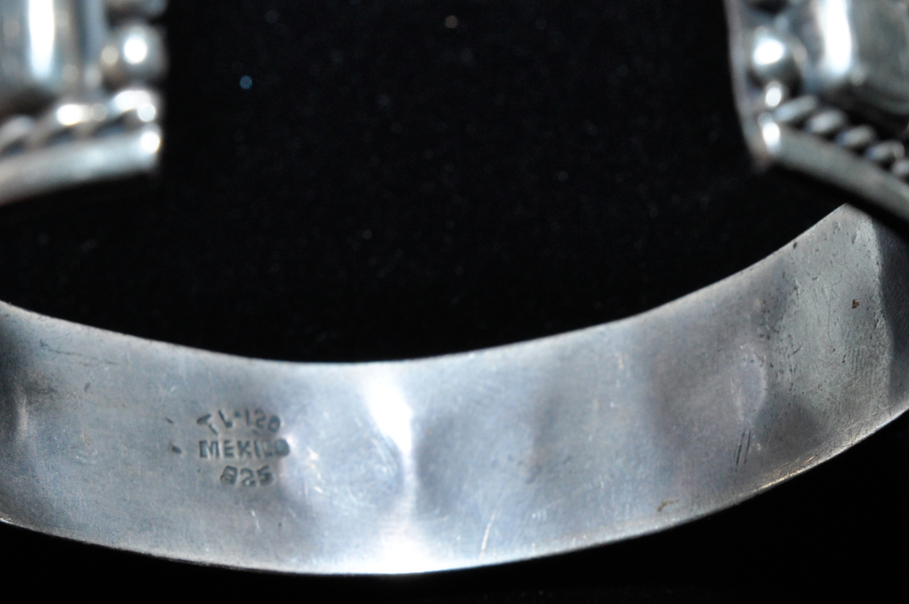 Sterling and Faux Malachite Cuff Bracelet