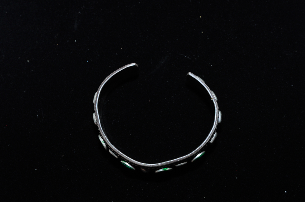 Sterling and Faux Malachite Cuff Bracelet