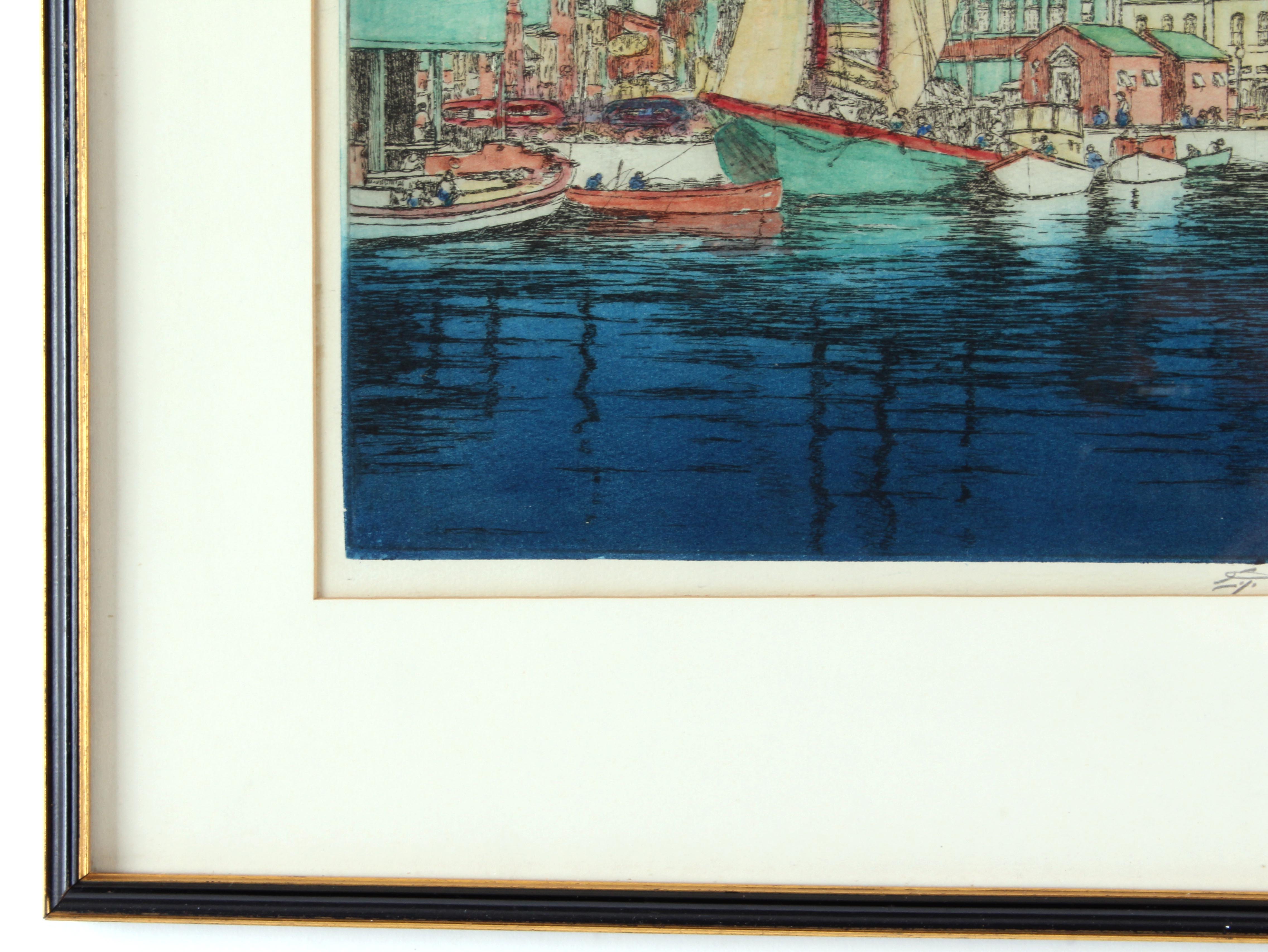 E.T. Hurley Original Etching "Annapolis Harbor"