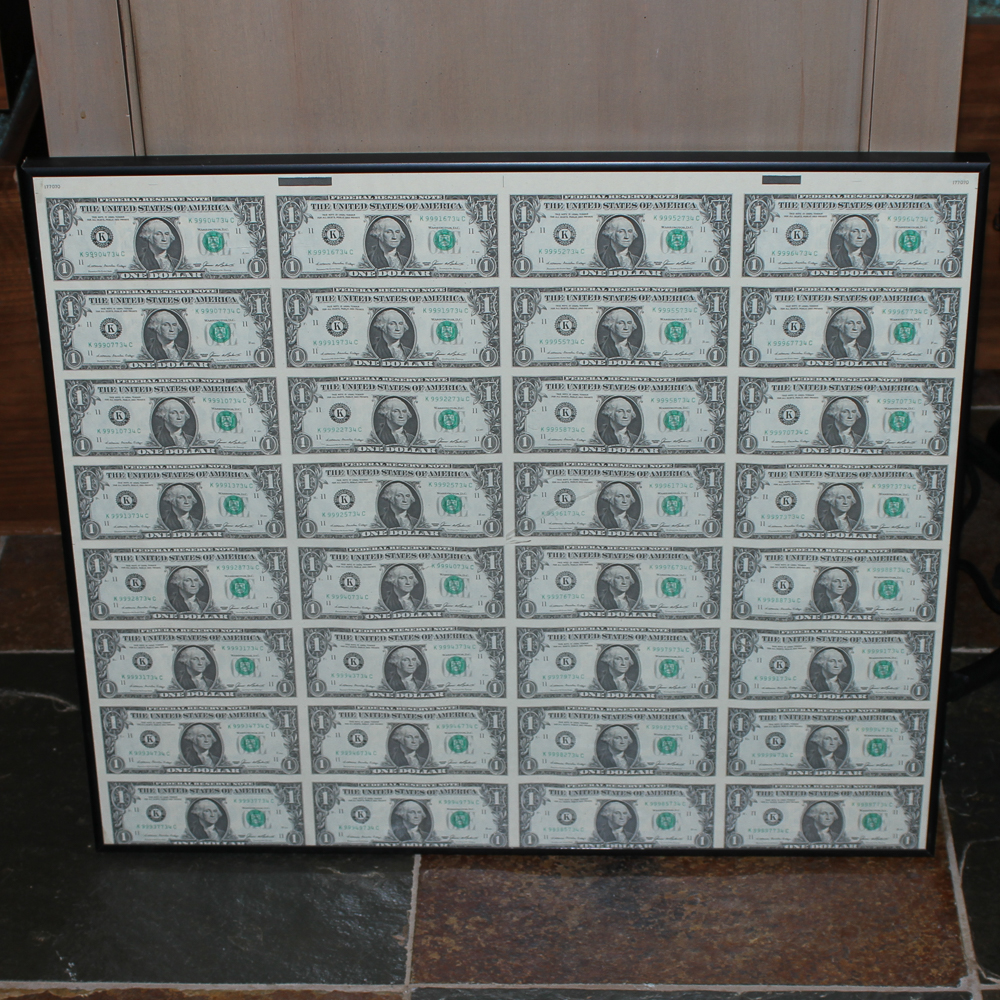 1985 Uncut Sheet of (32) One Dollar Federal Reserve Notes