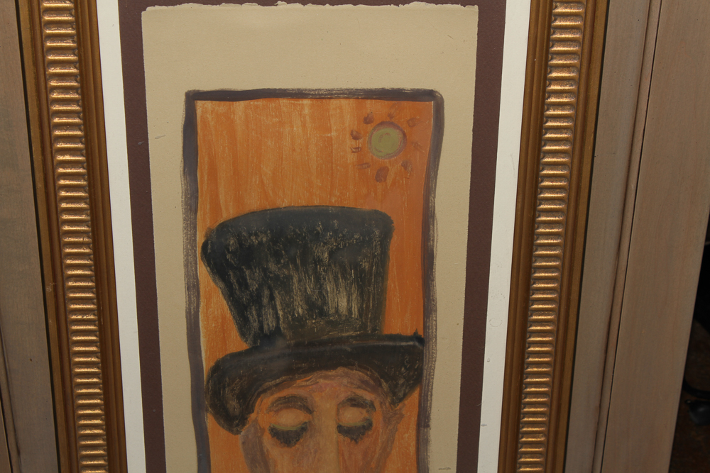 Rabbi with Green Sun Signed Monoprint