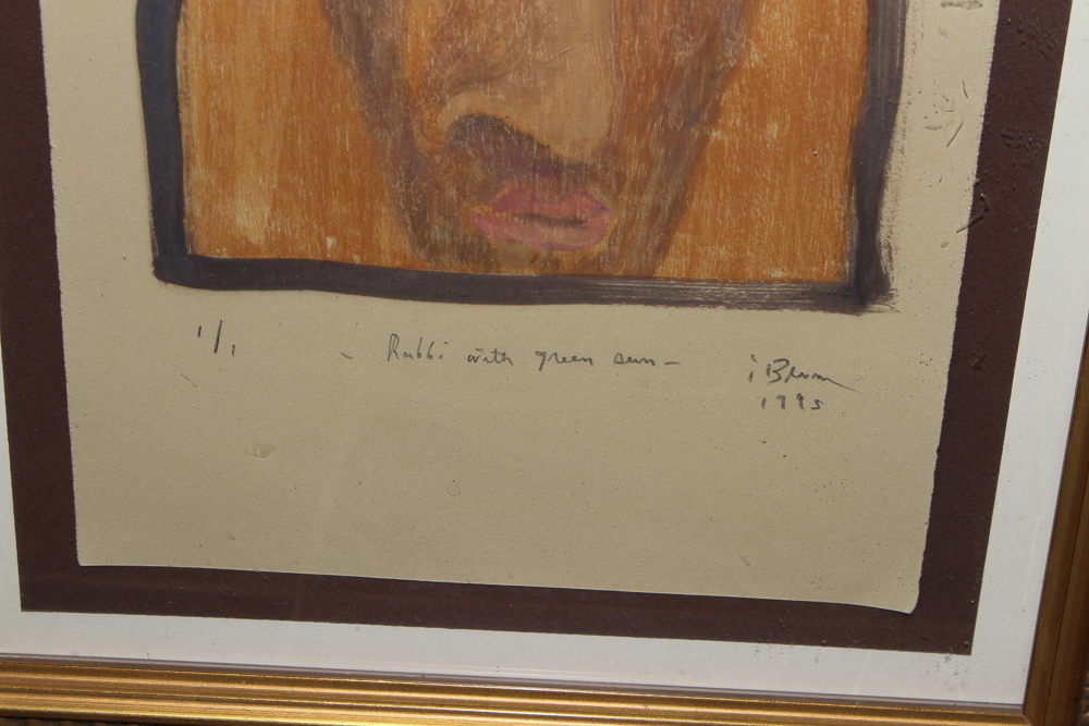 Rabbi with Green Sun Signed Monoprint