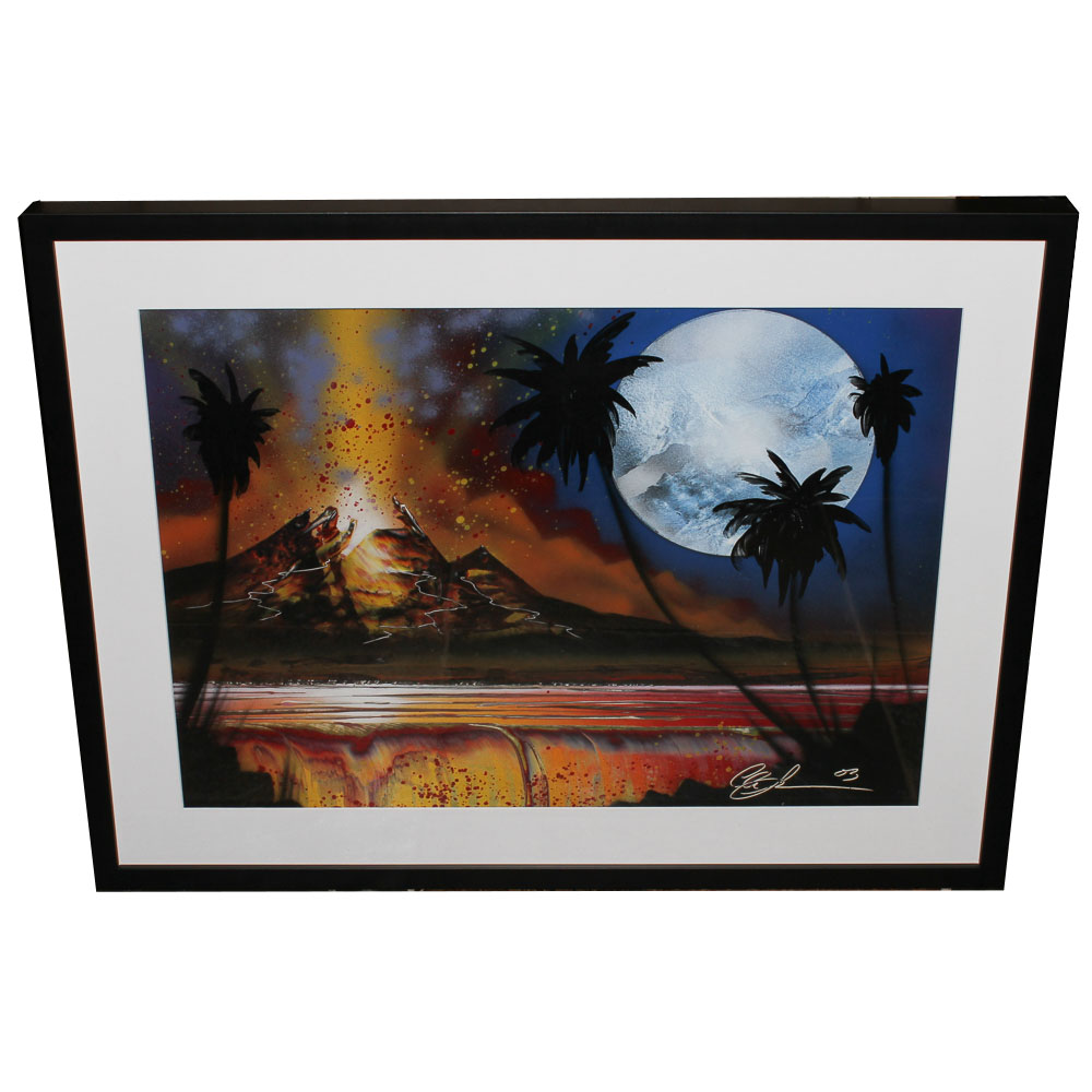 Volcano and Moon Spray Paint Art from  Hawaii
