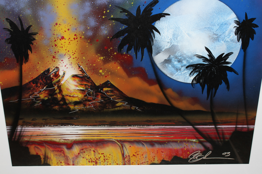 Volcano and Moon Spray Paint Art from  Hawaii