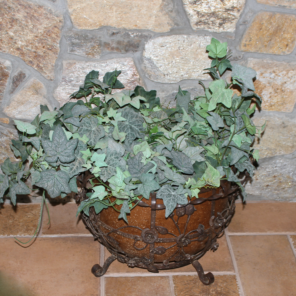 Decorative Metal Foliate Planter and Artificial Ivy