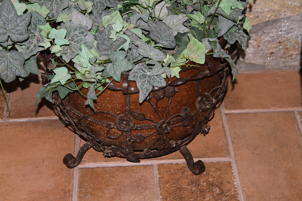 Decorative Metal Foliate Planter and Artificial Ivy