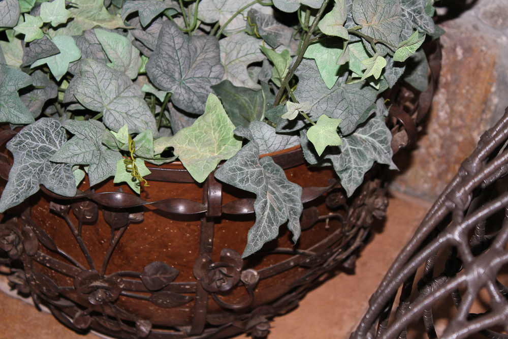 Decorative Metal Foliate Planter and Artificial Ivy