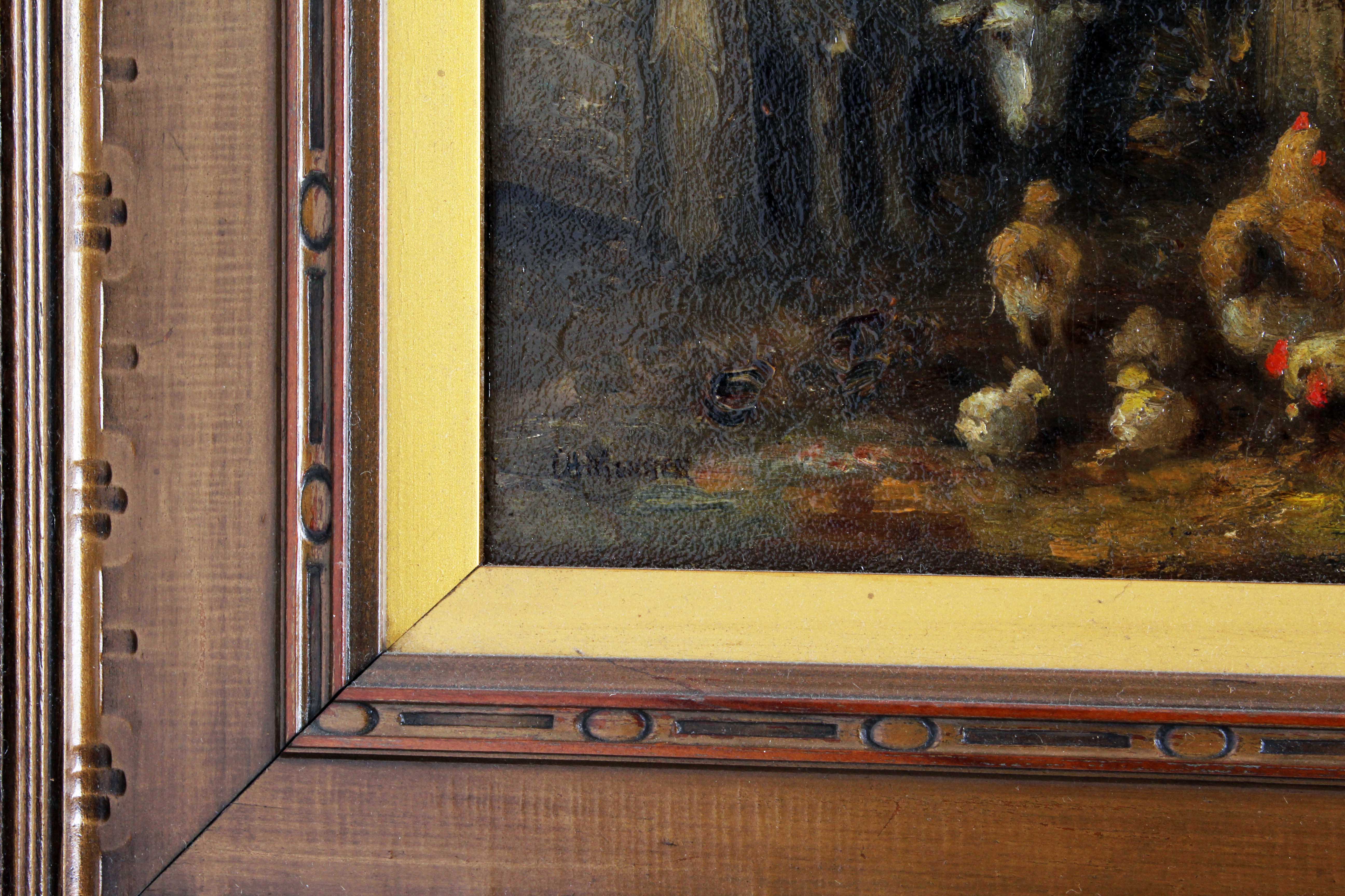 Charles Meurer 19th Century Barnyard Scene Oil Painting