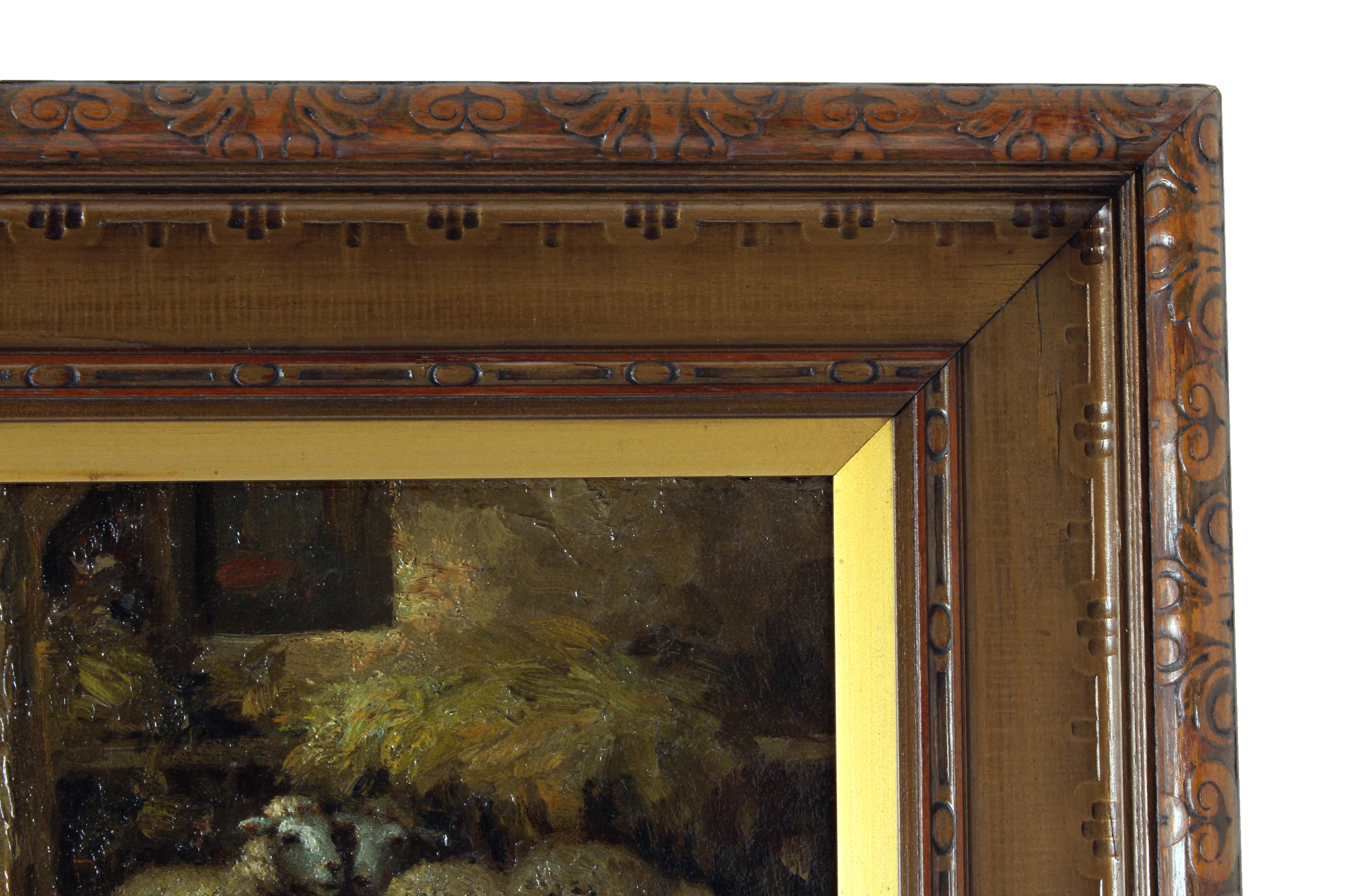 Charles Meurer 19th Century Barnyard Scene Oil Painting